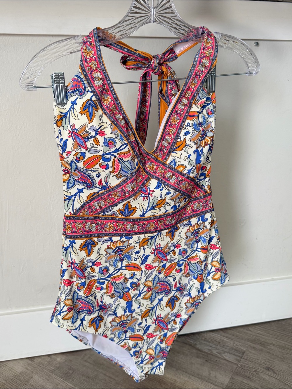 Boden Boho Floral One Piece Swimsuit Halter Cutout